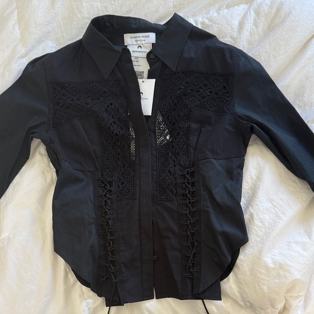 Marine Serre Black Lace Corset Blouse